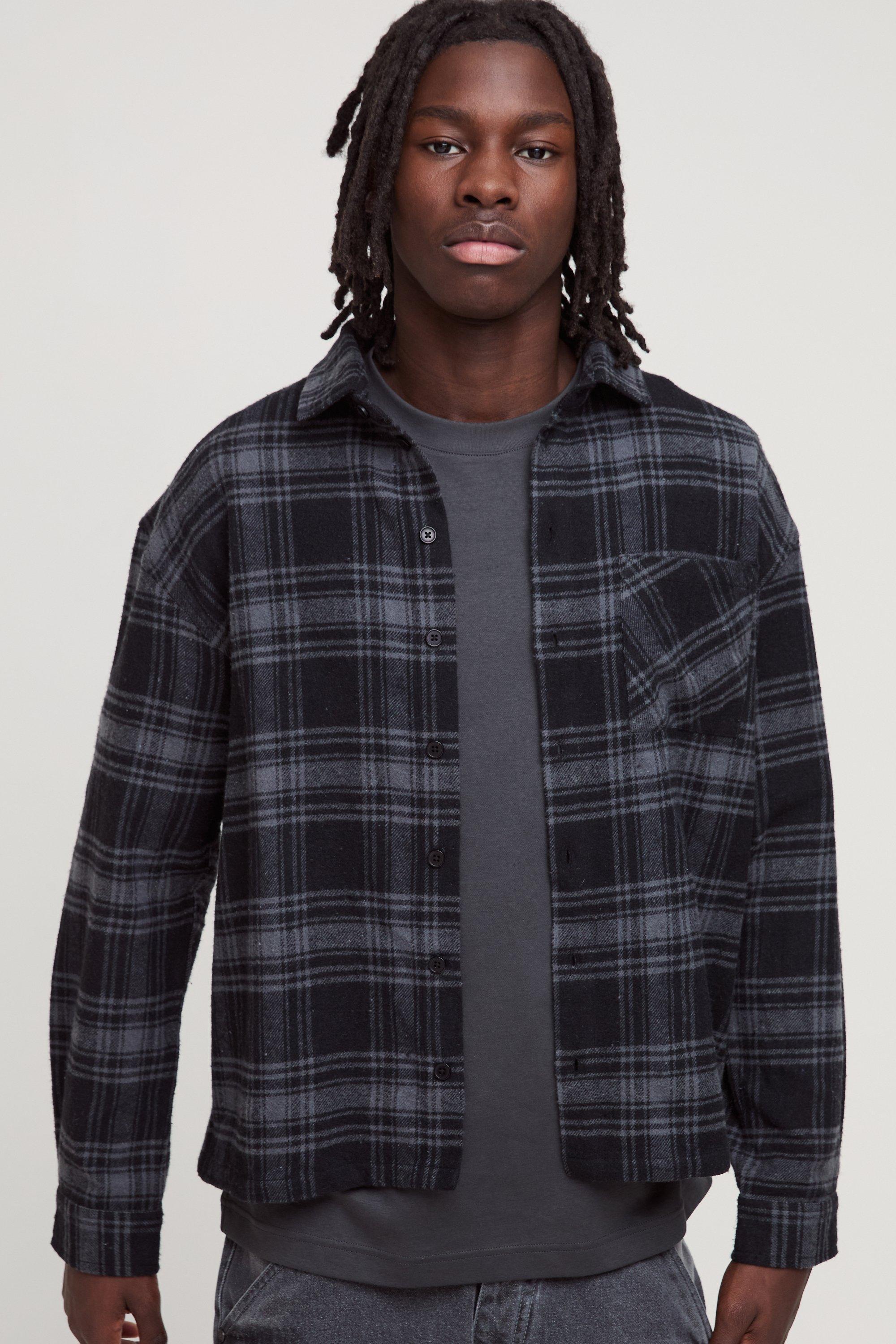 Oversized Heavy Weight Flannel Shirt Jacket | boohooMAN USA Product Image