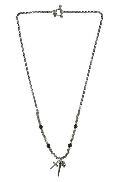 Mr Ettika Mixed Metal Faceted Bead Necklace with Spike, Cross and Skull Charms Product Image