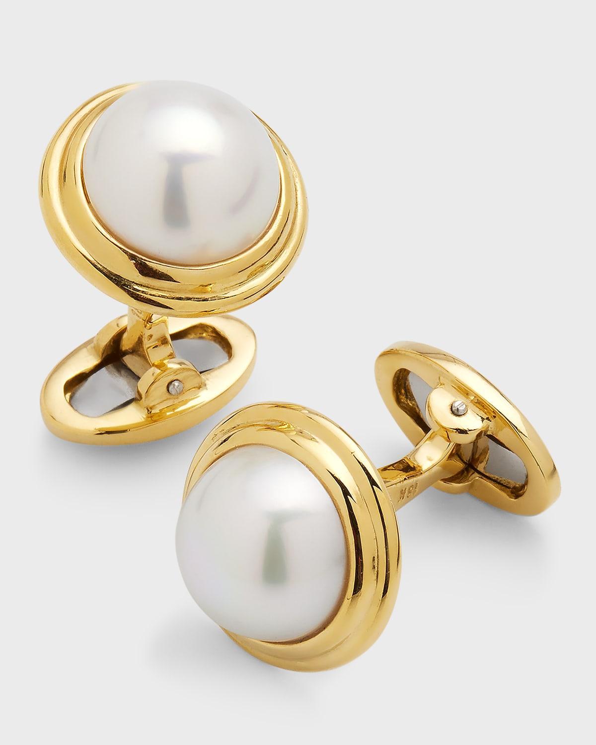 Jan Leslie Men's 18K Gold Mabe Pearl Cufflinks Product Image