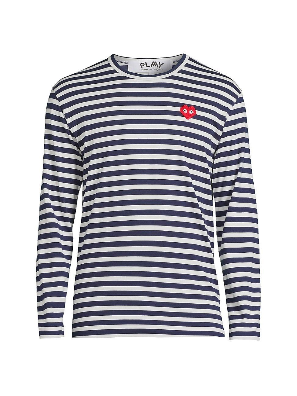 Mens Striped Invader Heart Cotton Long-Sleeve T-Shirt Product Image