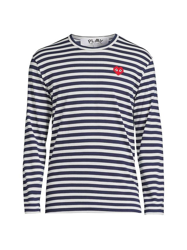 Mens Striped Invader Heart Cotton Long-Sleeve T-Shirt Product Image