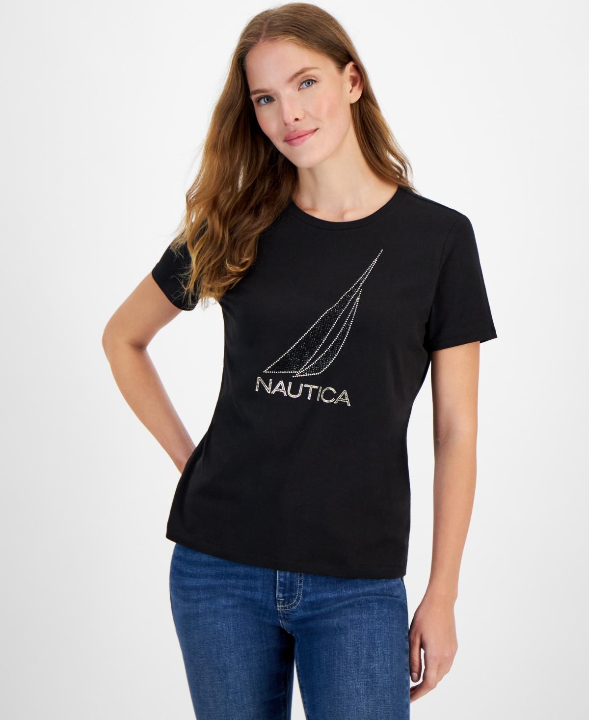 Nautica Jeans Womens Embellished Logo Crewneck T-Shirt Product Image