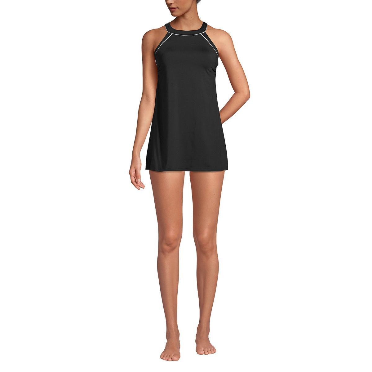 Women's Petite Chlorine Resistant High Neck Swim Dress One Piece Swimsuit Adjustable Straps - Lands' End Product Image