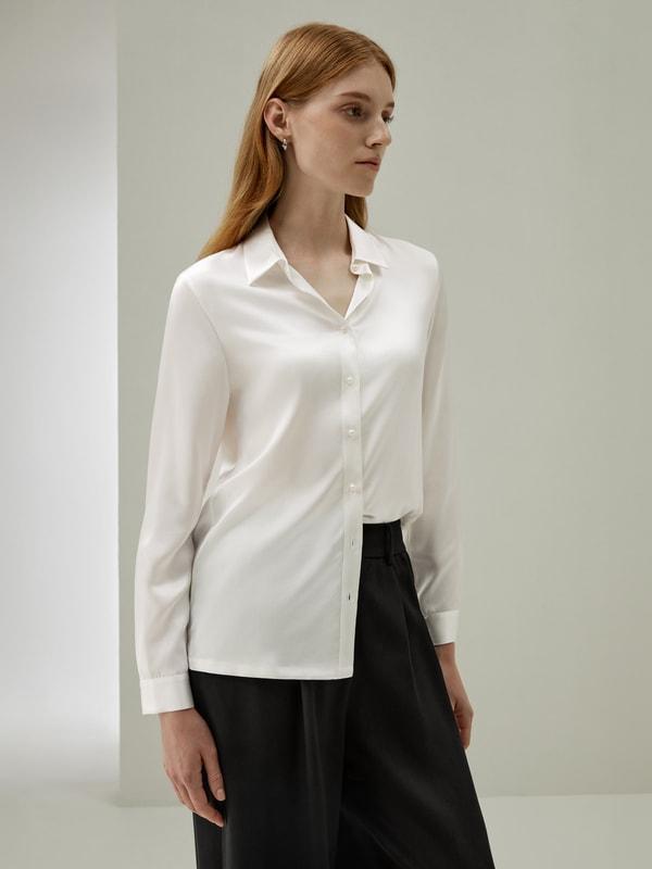 Classic Pearl Button Silk Shirt Product Image