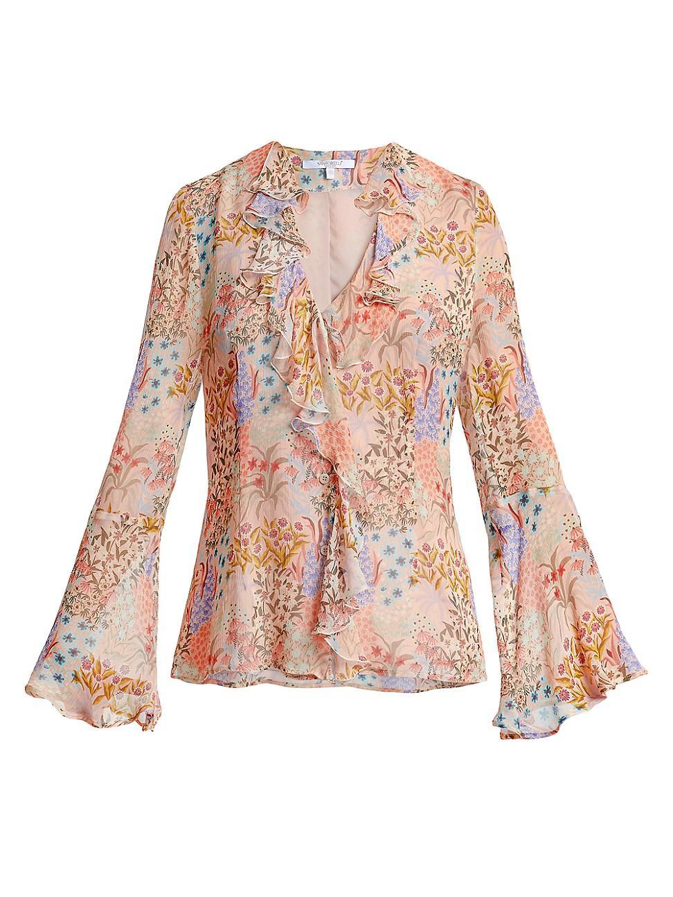 Womens Sydney Floral Georgette Ruffled-Neck Blouse Product Image