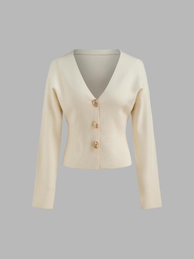 Solid V-neck Button Cardigan Product Image