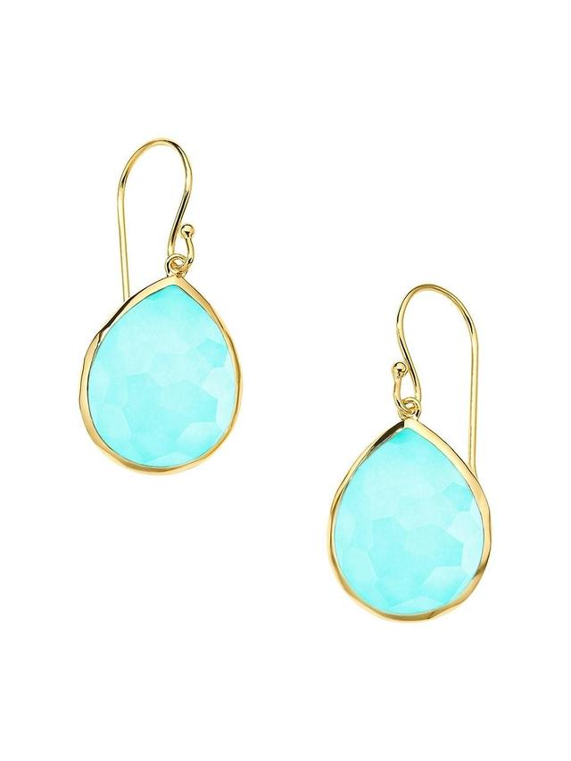 Womens Rock Candy Medium 18K Yellow Gold, Rock Crystal, & Turquoise Teardrop Earrings Product Image