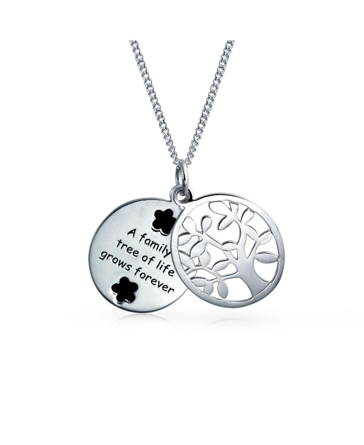 Bling Jewelry Oval Disc Saying Words Family Circle Wishing Family Tree Of Life Pendant Necklace For Women Mothers .925 Sterling Silver Product Image