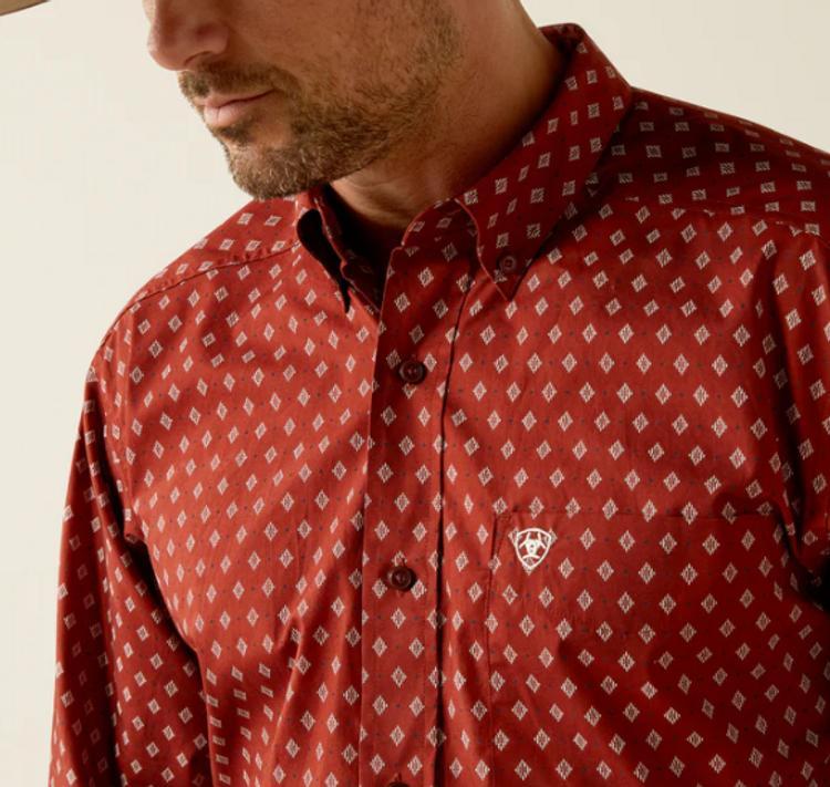 Ariat® Men's L/S Burgundy Diamond Print Pax Classic Fit Button Shirt Product Image