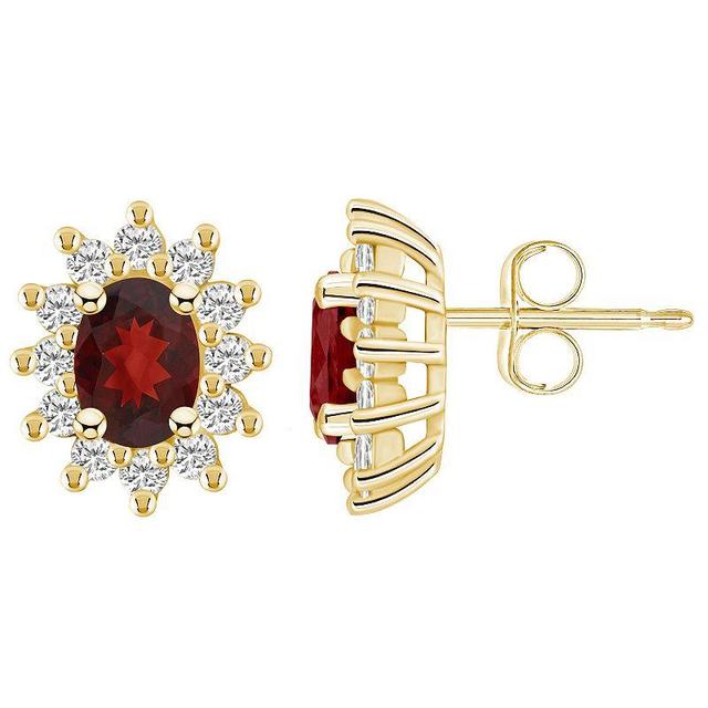 Alyson Layne 14k Gold Oval Garnet 3/4 Carat T.W. Diamond Halo Stud Earrings, Womens, Red Product Image