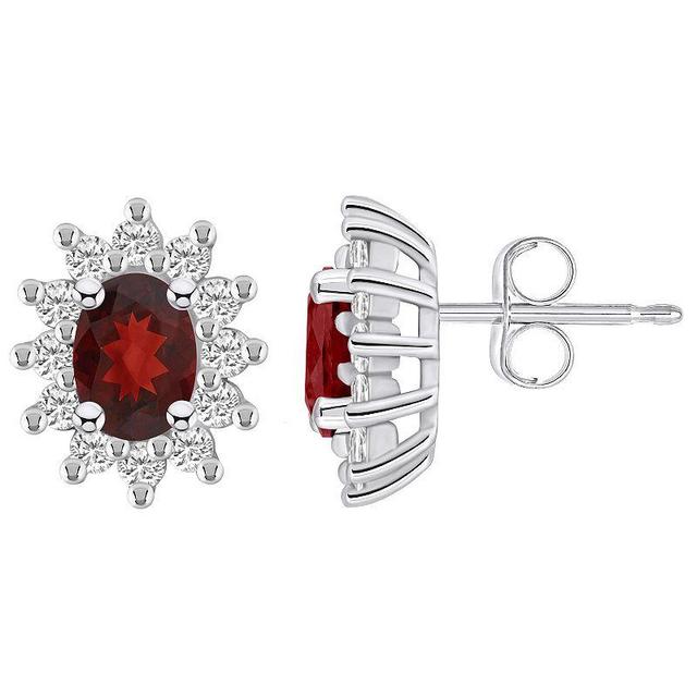 Alyson Layne 14k White Gold Oval Garnet 3/4 Carat T.W. Diamond Halo Stud Earrings, Womens, Red Product Image