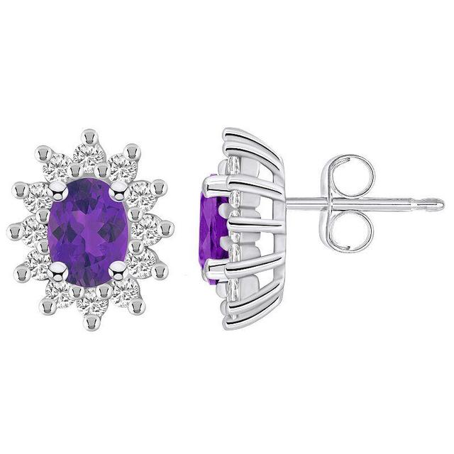 Alyson Layne 14k White Gold Oval Amethyst 3/4 Carat T.W. Diamond Halo Stud Earrings, Womens Product Image