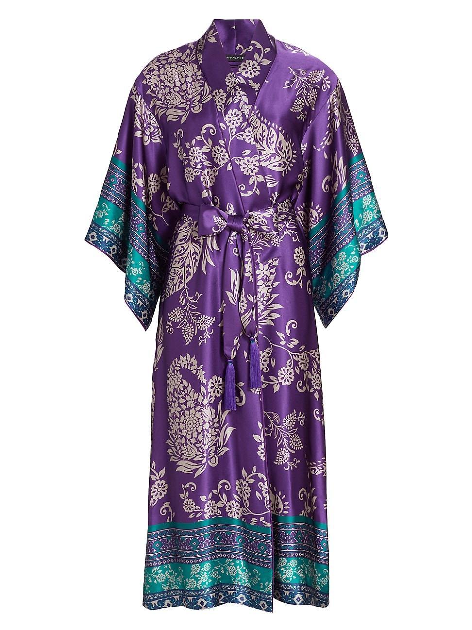 Womens Ysobel Printed Silk Robe Product Image