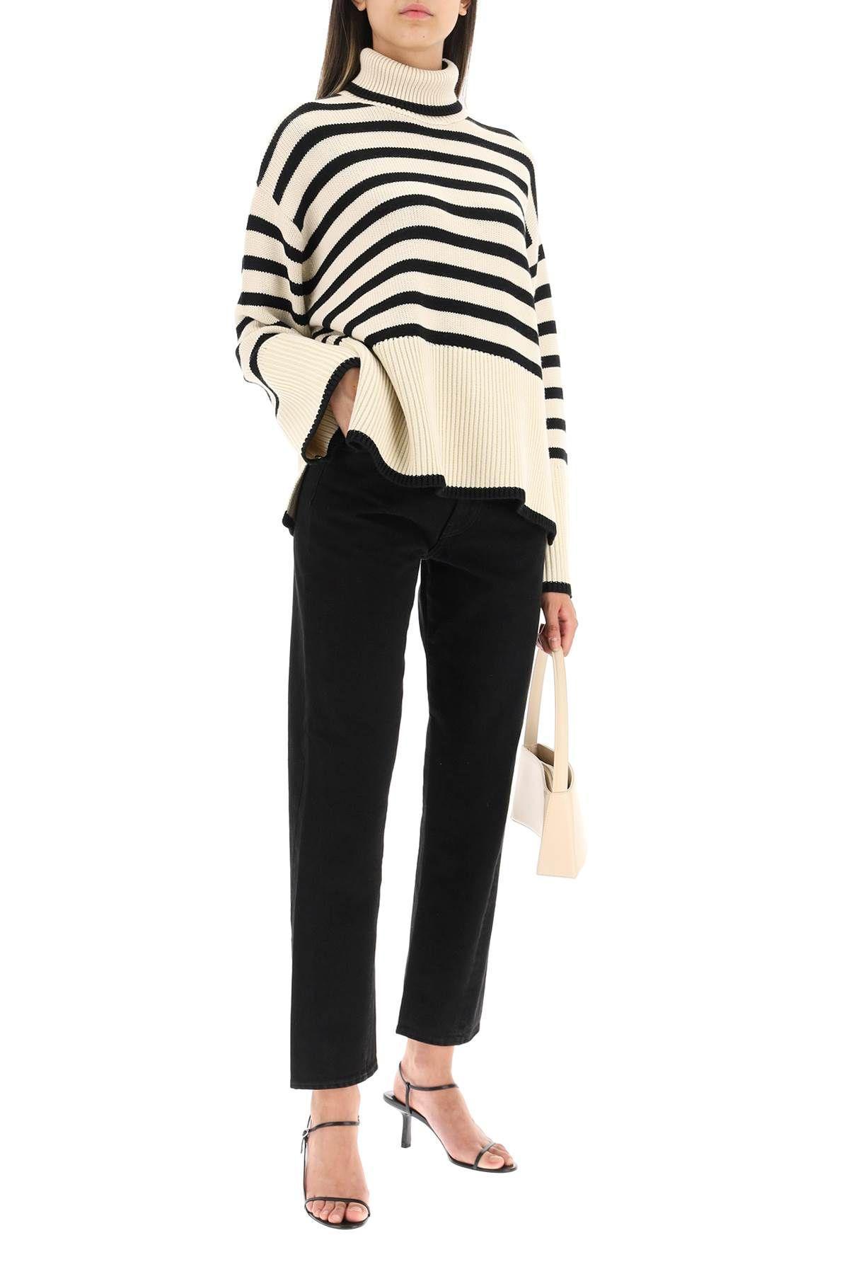 TOTÊME Striped Wool And Cotton-blend Turtleneck Sweater In Light Sand Stripe Product Image