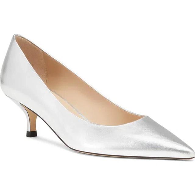 STUART WEITZMAN Stuart Metallic Leather Kitten-heel Pumps In Silver Product Image