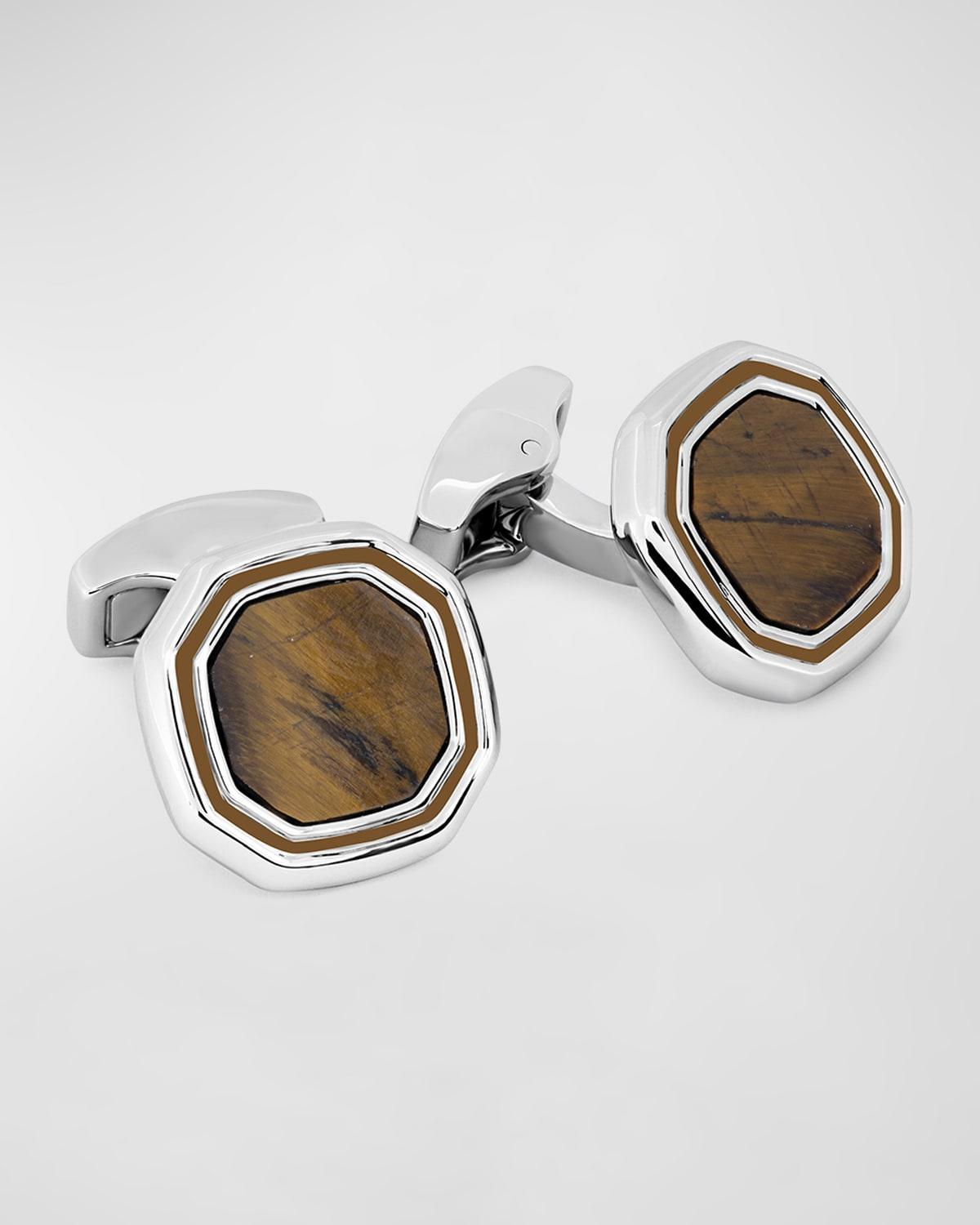 Tateossian Men's Tiger Eye Octagon Cufflinks - BROWN Product Image