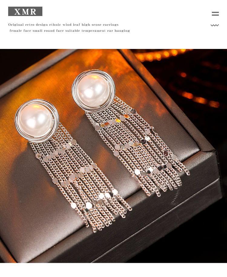 Faux Pearl Chain Fringed Drop Earring Product Image