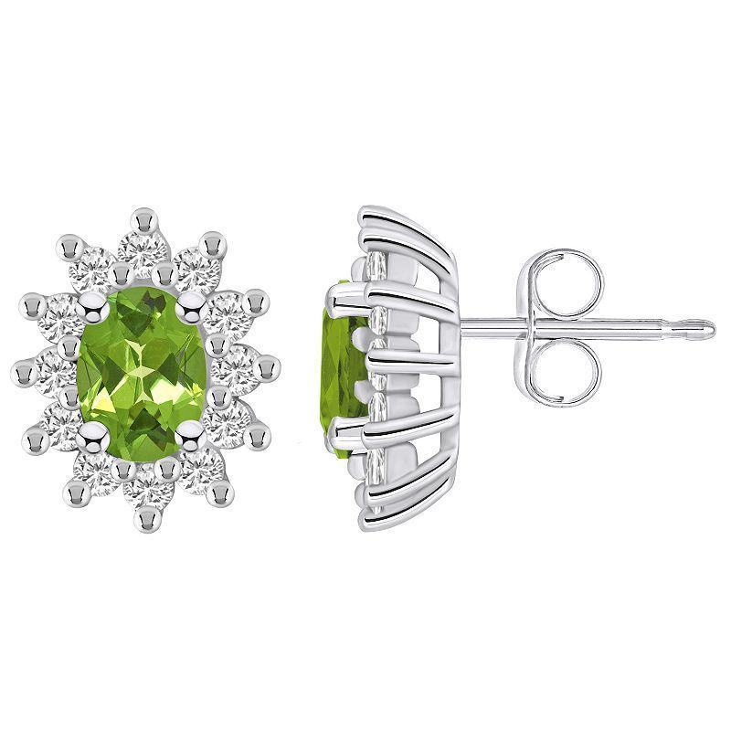 Alyson Layne 14k Gold Oval Peridot 3/4 Carat T.W. Diamond Halo Stud Earrings, Womens, Green Product Image