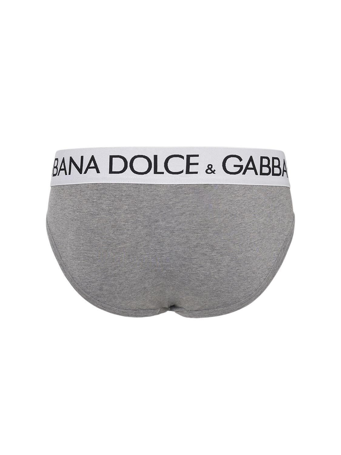 Logo-waistband Stretch-cotton Briefs In Heather Grey Product Image