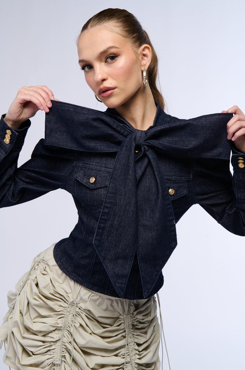 WAIT FOR U DENIM BOW BLOUSE Product Image