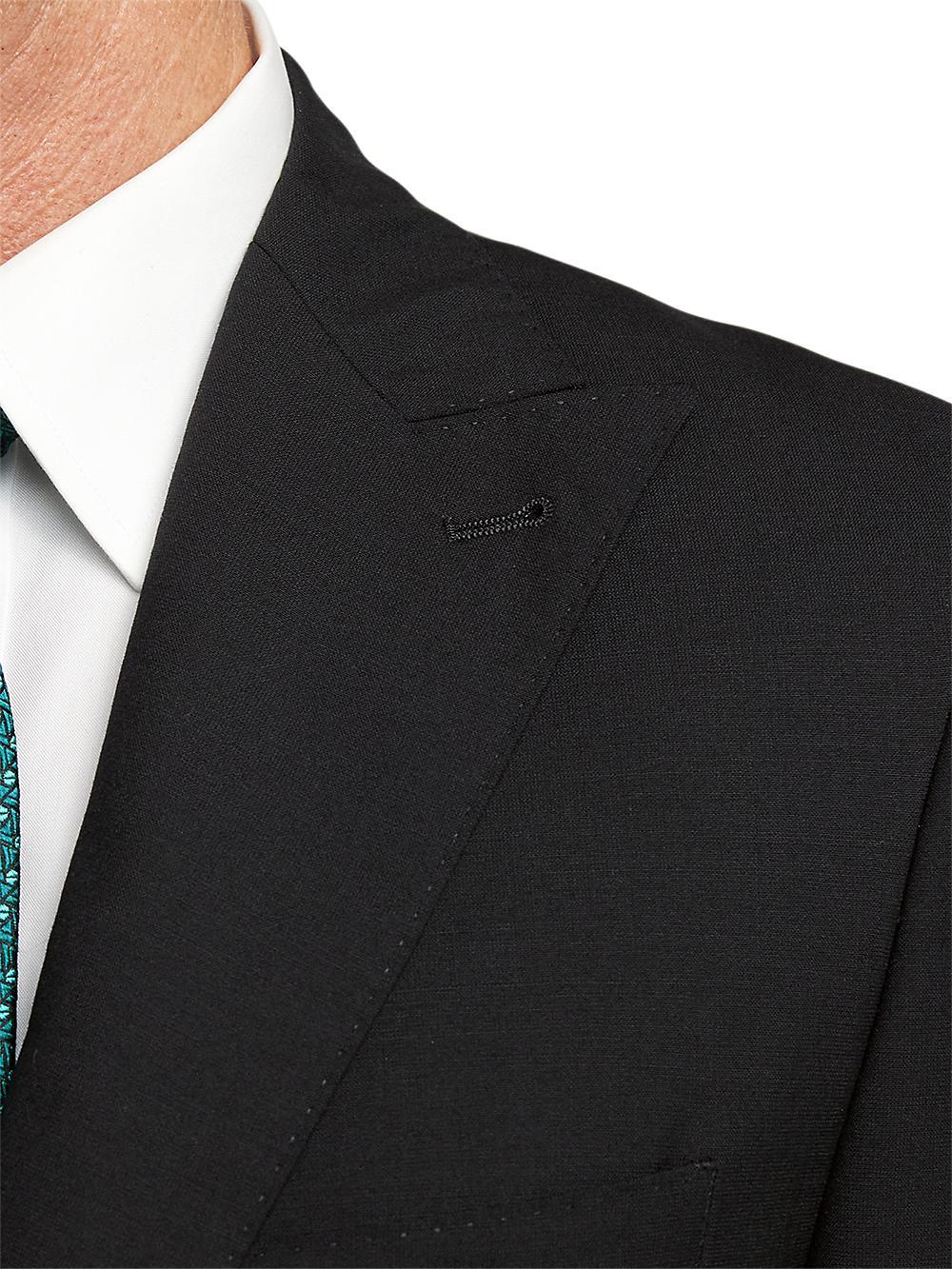 Wool Stretch Bengaline Single Breasted Peak Lapel Suit - Black Product Image