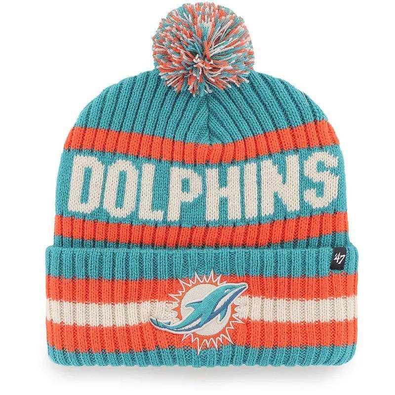 Mens 47 Aqua Miami Dolphins Bering Cuffed Knit Hat with Pom, Turquoise A Product Image