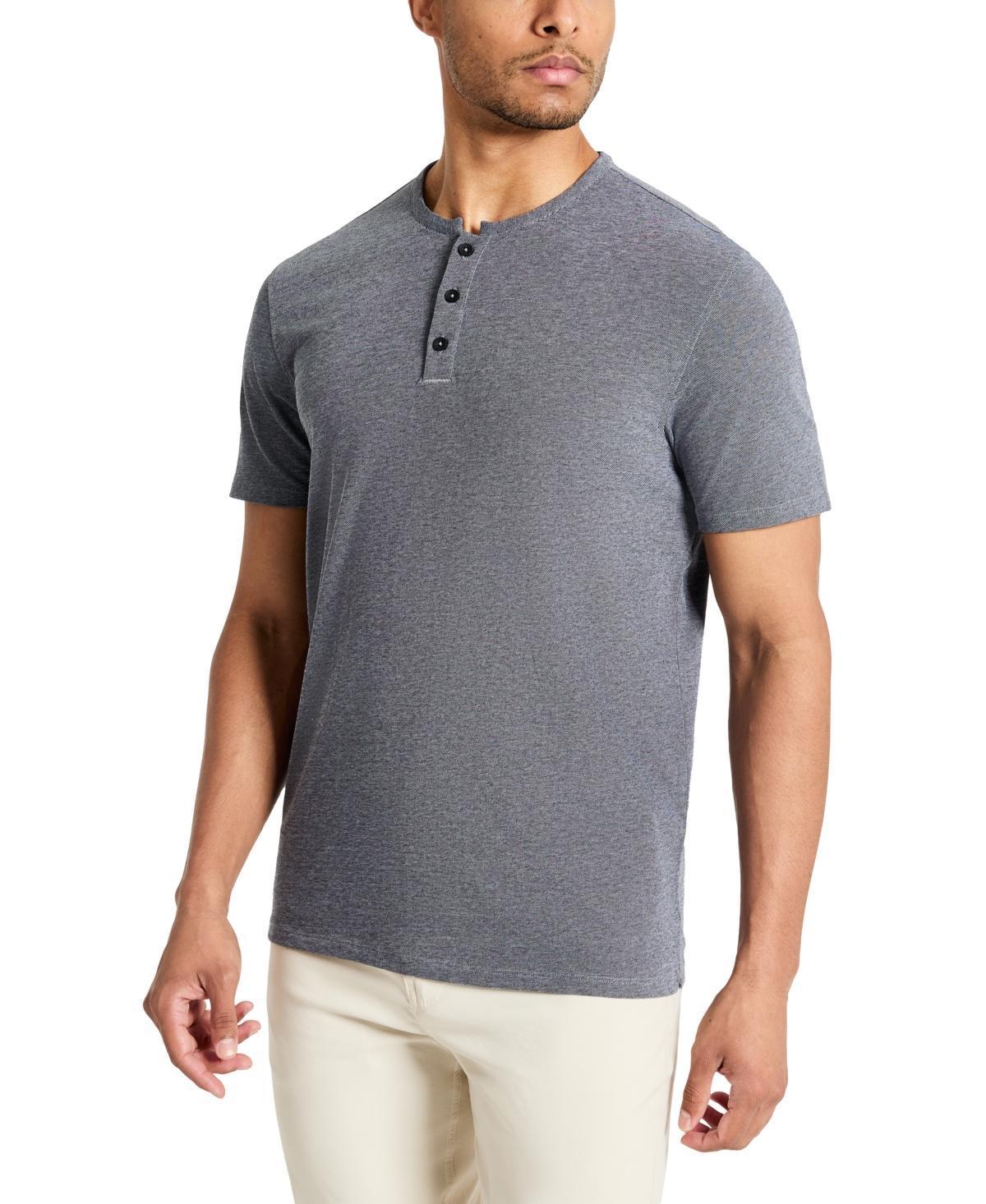 Kenneth Cole Mens 4-Way Stretch Heathered Stand-Collar Pique Henley Product Image