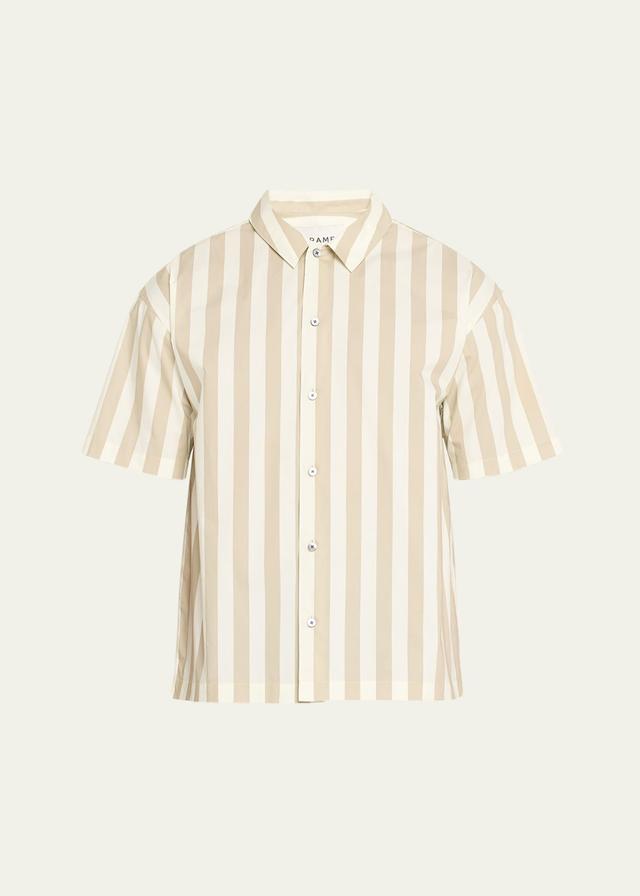 Mens Striped Cotton Camp Shirt Product Image