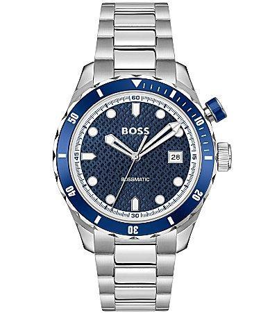 Hugo Boss Mens Bossmatic Mechanic Automatic Blue Dial Stainless Steel Bracelet Watch Product Image