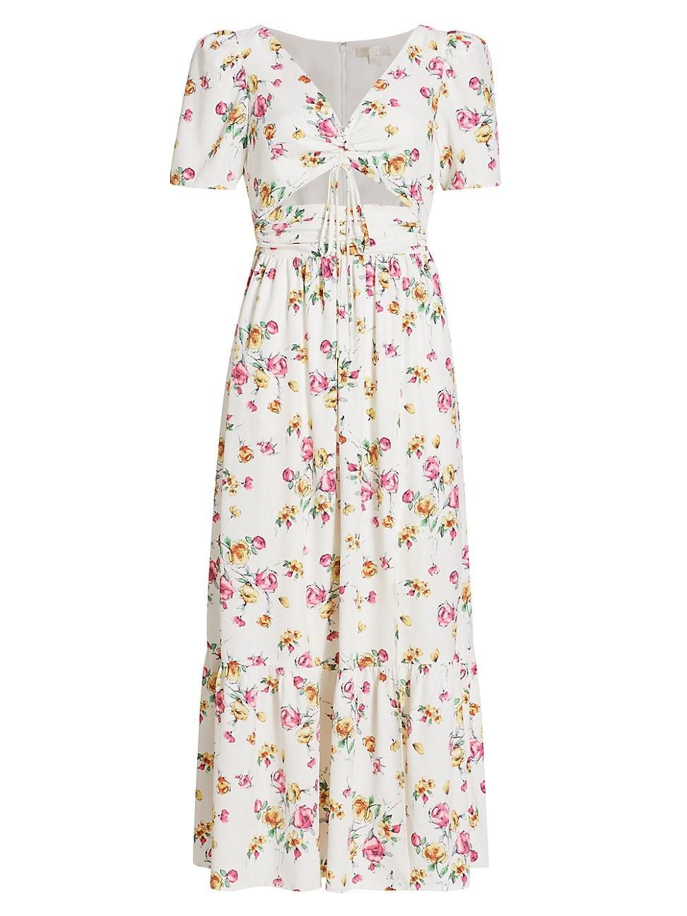 Womens Floral-Printed Cut-Out Midi-Dress Product Image