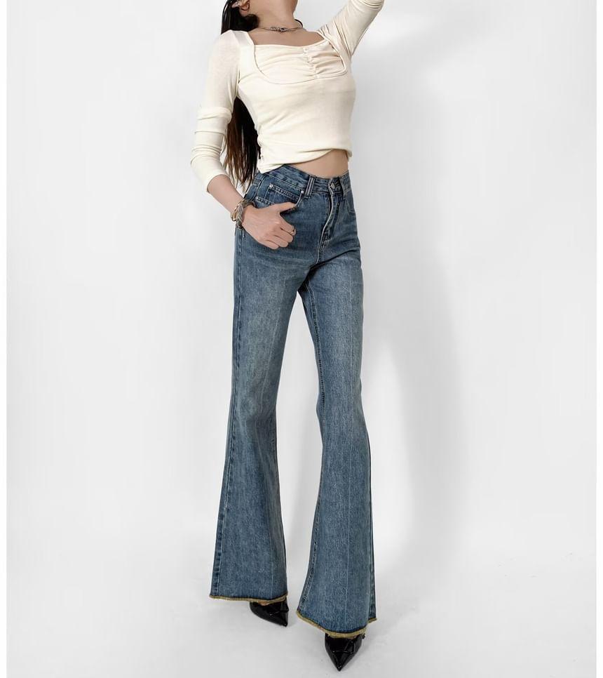 High Rise Washed Flared Jeans Product Image