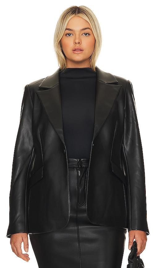 Womens Vegan Leather Sculpted Blazer | Black, Size Medium | Good American by Khlo Kardashian Product Image