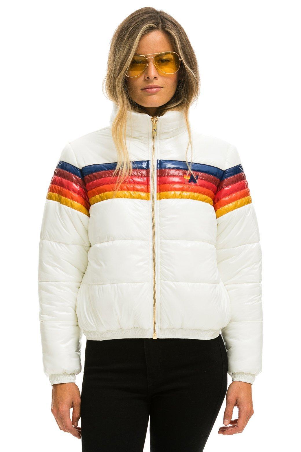 5 STRIPE LUXE APRES PUFFER JACKET - GLOSSY WHITE Female Product Image