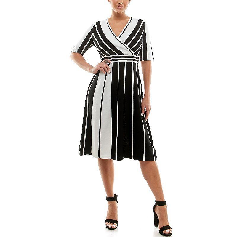 Womens Nina Leonard Surplice Striped Fit & Flare Sweater Dress Product Image