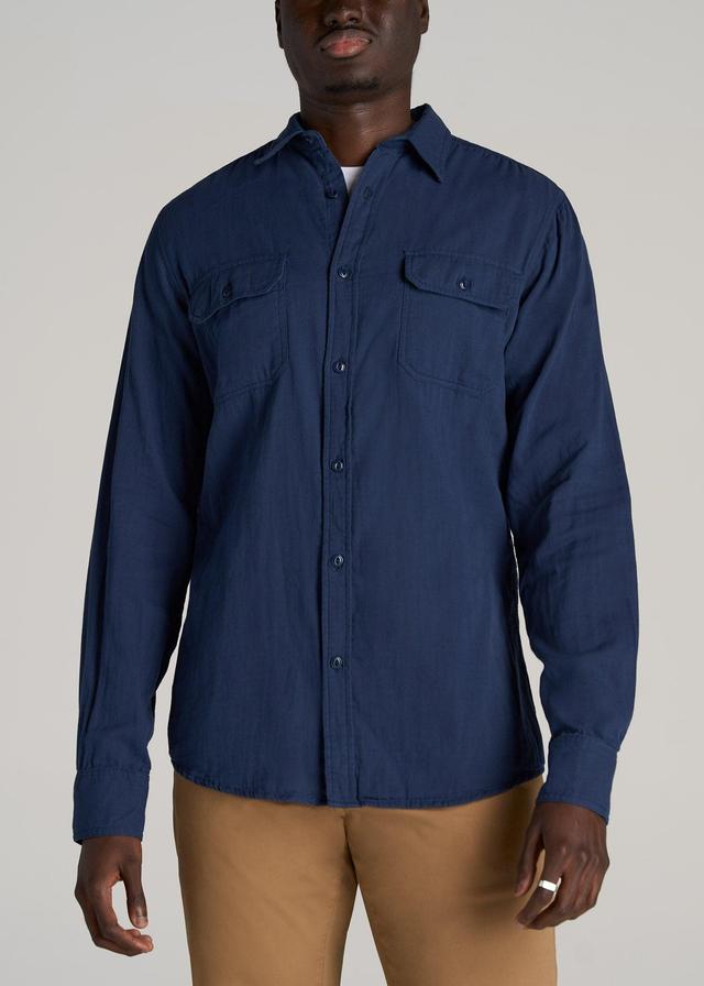 LJ&S Double Weave Shirt for Tall Men in Vintage Midnight Navy Male Product Image