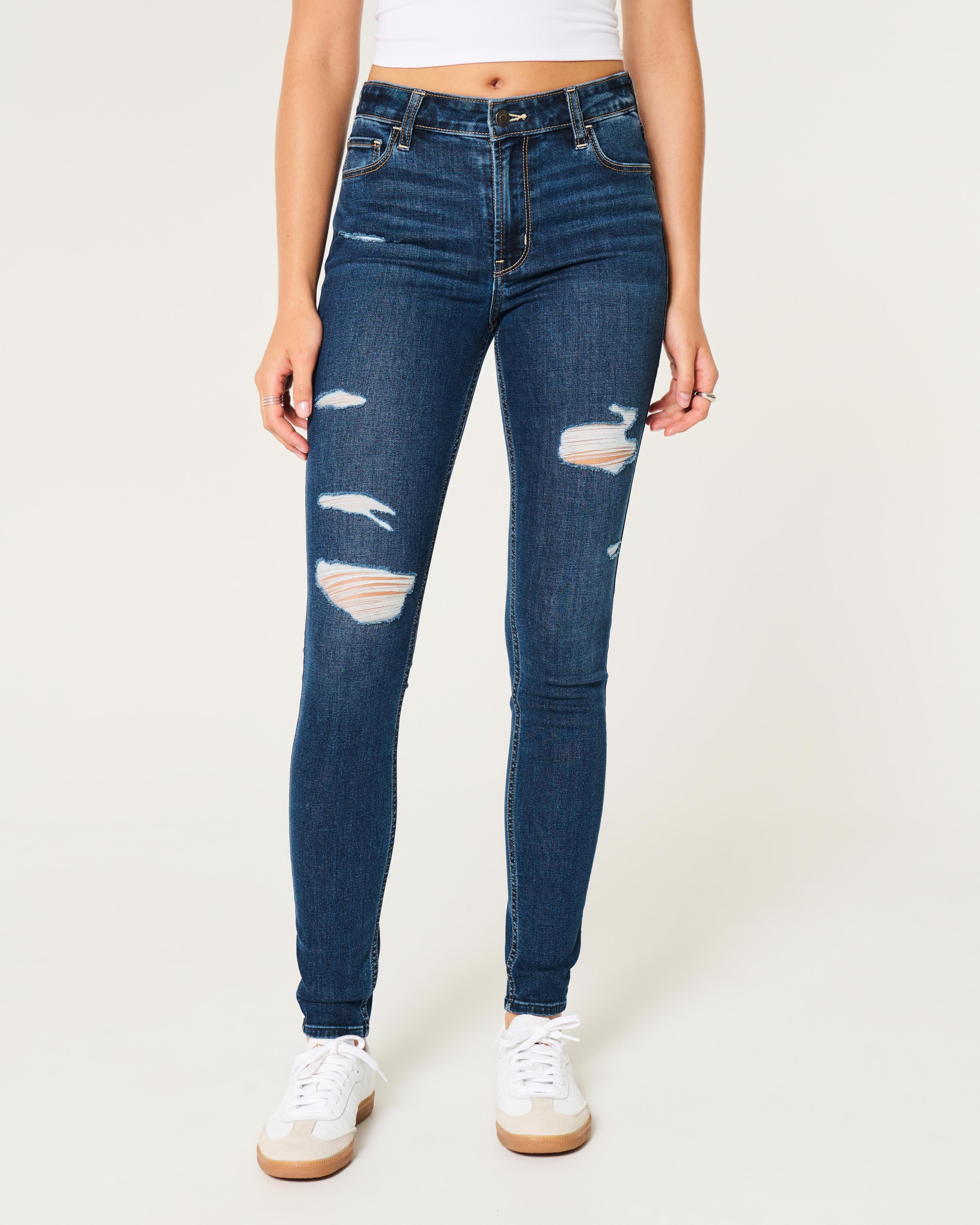 High-Rise Ripped Dark Wash Super Skinny Jeans Product Image