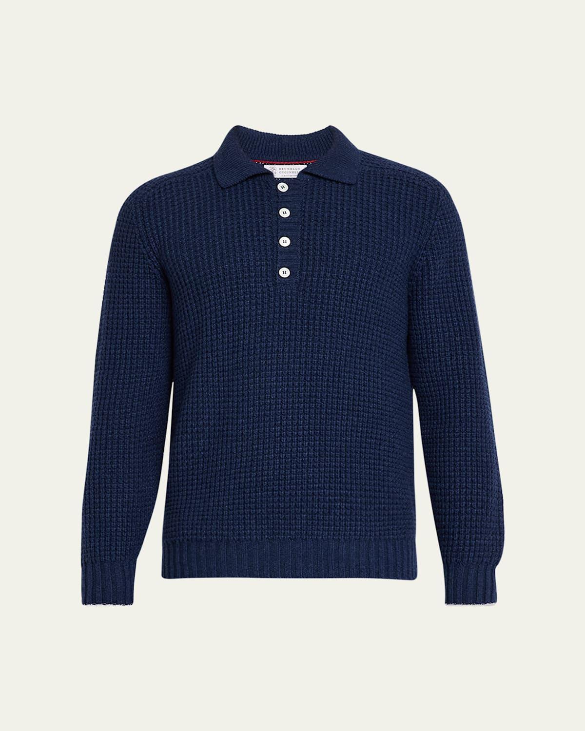 Mens Cashmere Waffle Stitch Polo Sweater Product Image