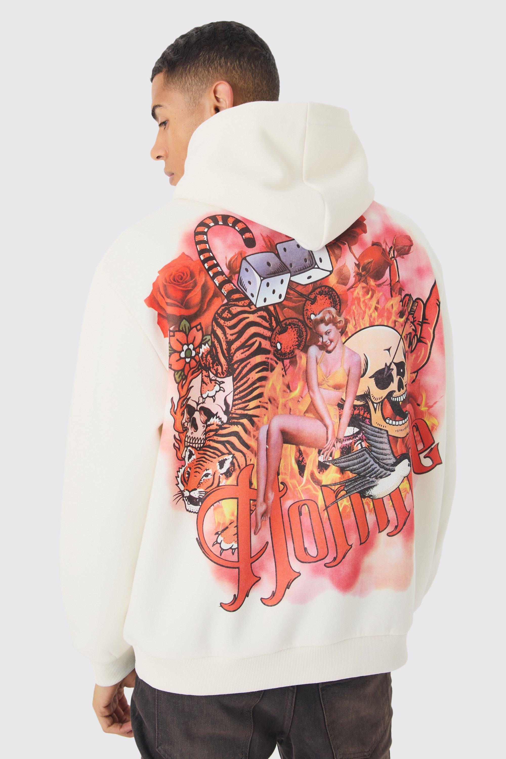 Oversized Homme Tattoo Back Graphic Hoodie | boohooMAN USA Product Image