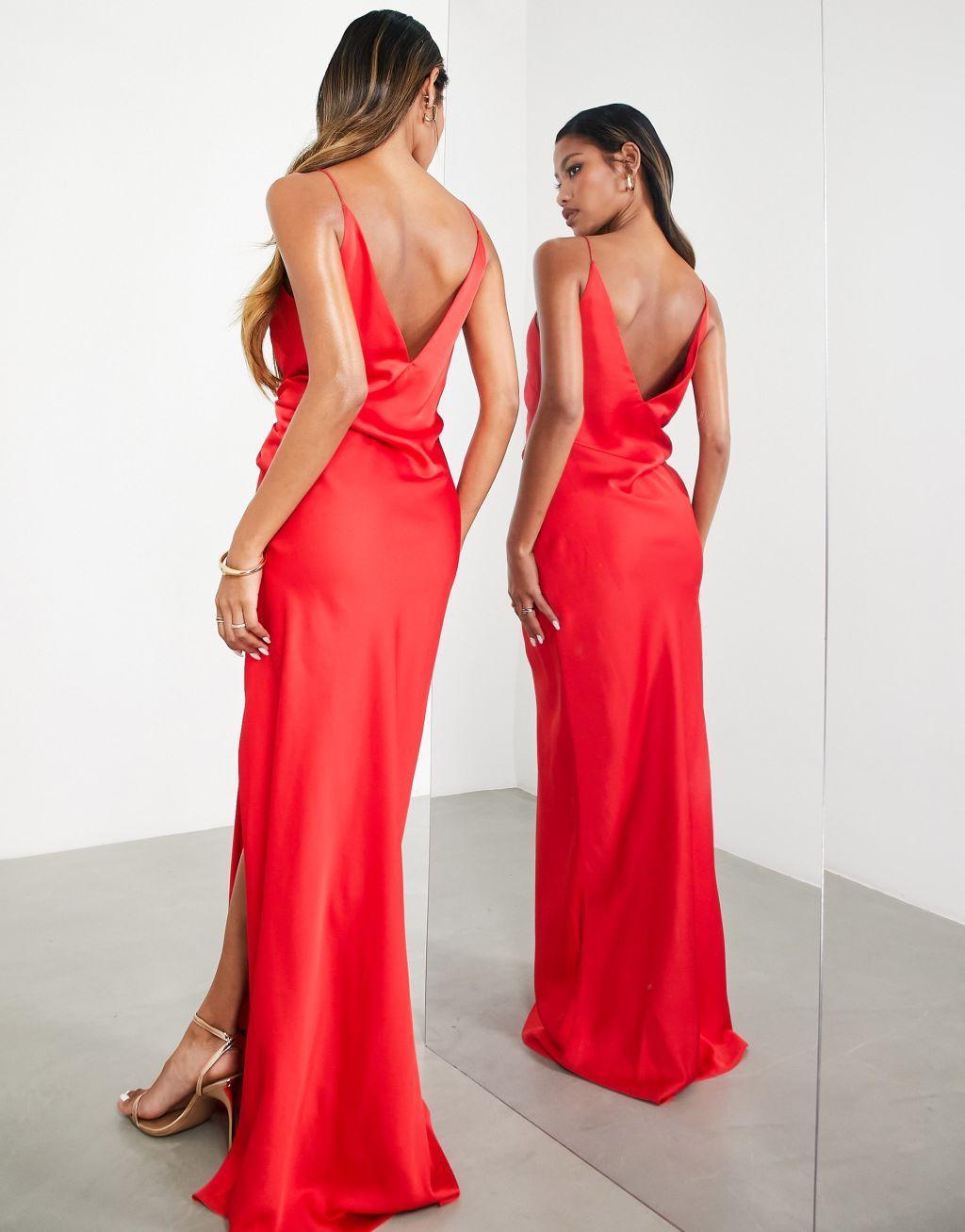 ASOS DESIGN Bridesmaid satin cami maxi dress with drape detail Product Image