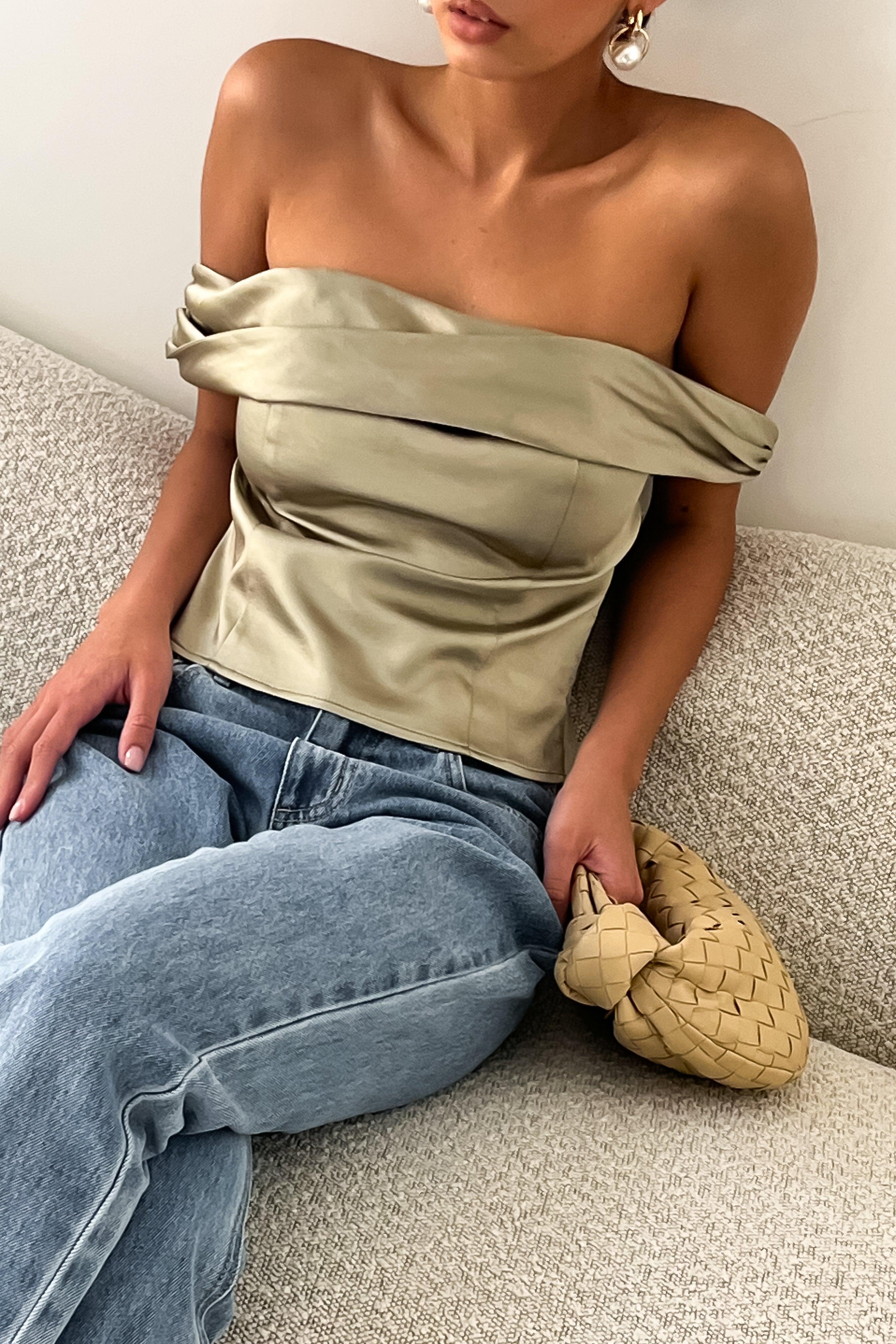 Anysa Satin Strapless Top - Sage Product Image