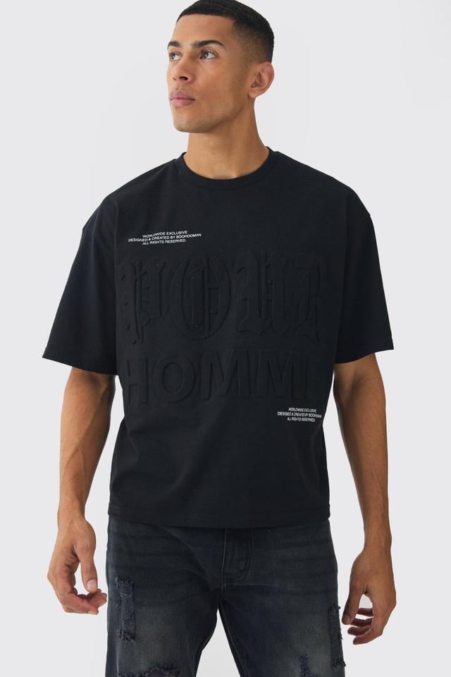 Oversized Boxy Homme Printed Embossed T-Shirt | boohooMAN USA Product Image