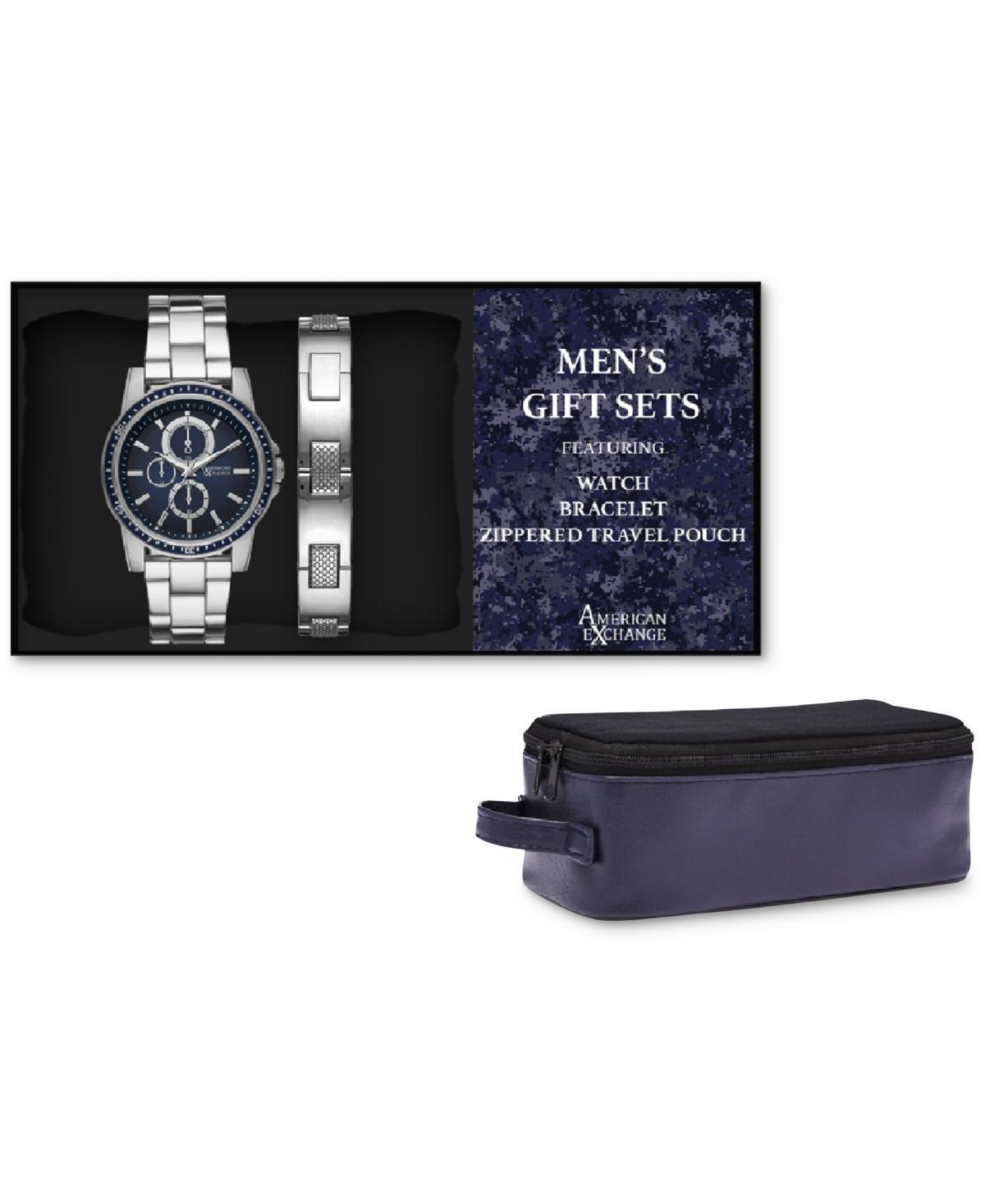 American Exchange Mens Silver-Tone Bracelet Watch 43mm Gift Set Product Image