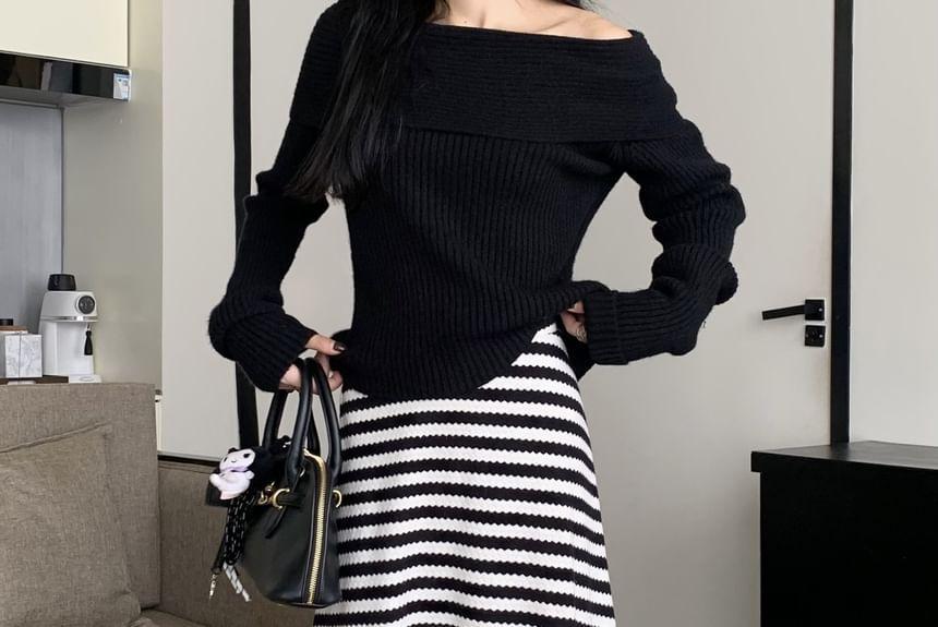 High Rise Striped A-Line Maxi Skirt Product Image