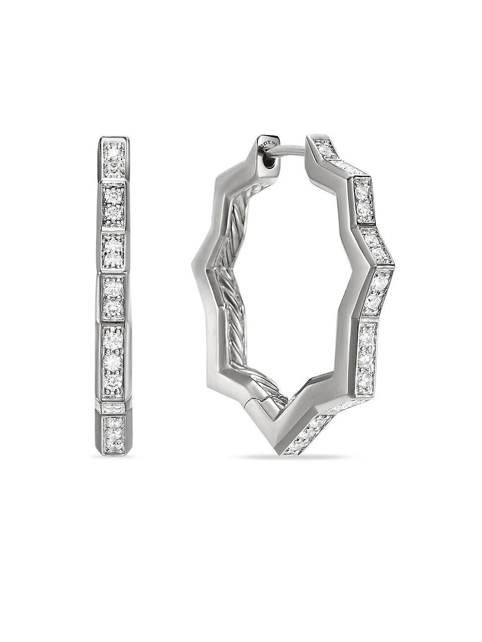 Womens Zig Zag Stax Hoop Earrings in Sterling Silver with Diamonds, 22.8MM Product Image