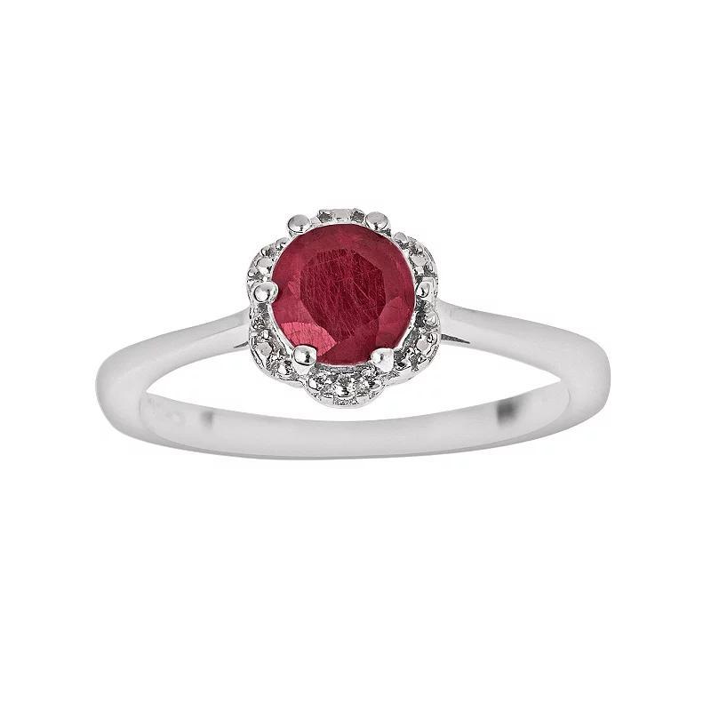 Celebration Gems Sterling Silver Ruby Scalloped Frame Ring, Womens Product Image