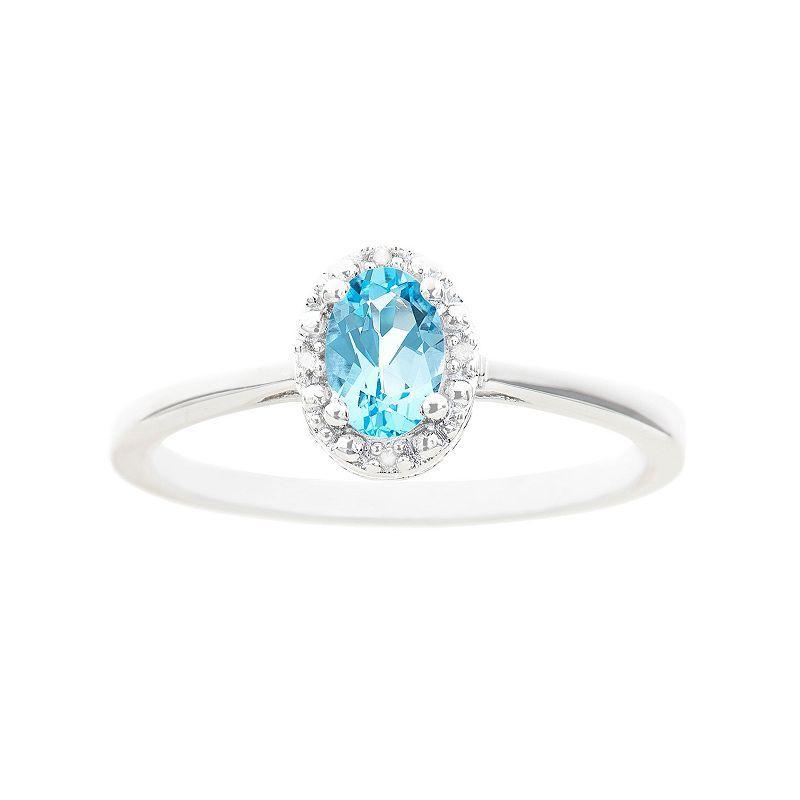 Celebration Gems Sterling Silver Blue Topaz & Diamond Accent Oval Halo Ring, Womens Product Image