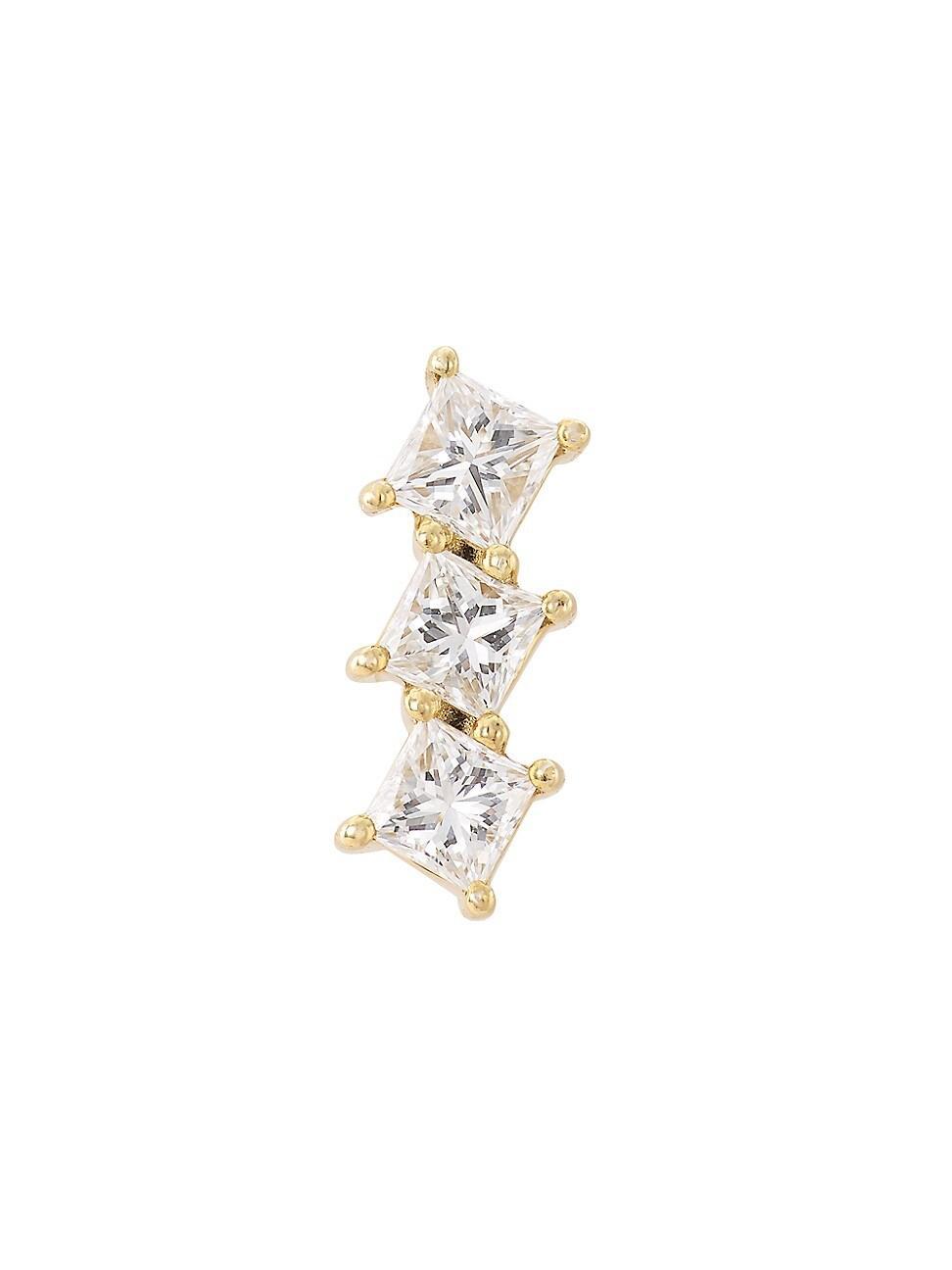 Womens 14K Gold & Diamond Triple Princess Stud Earring Product Image