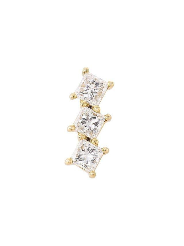 Womens 14K Gold & Diamond Triple Princess Stud Earring Product Image