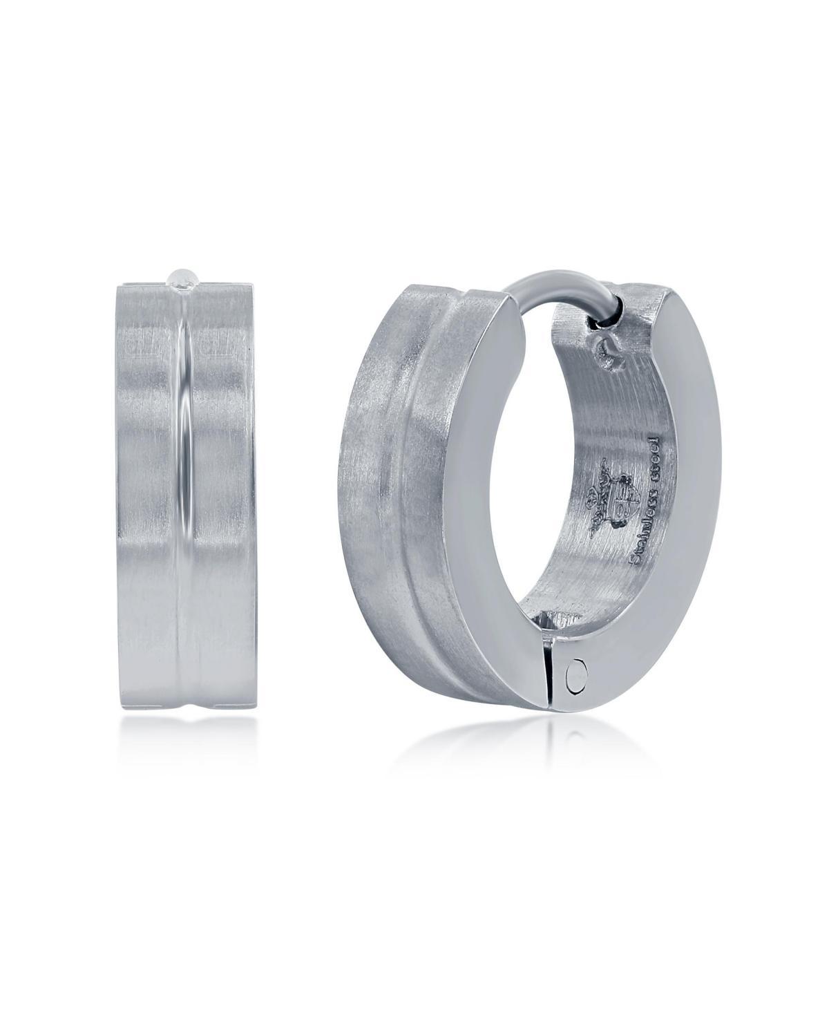 Mens Stainless Steel 13mm Lined Huggie Hoop Earrings Product Image