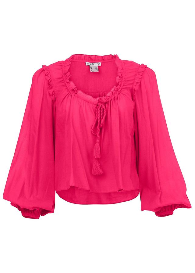 Tassel Long Sleeve Top - Dark Pink Product Image